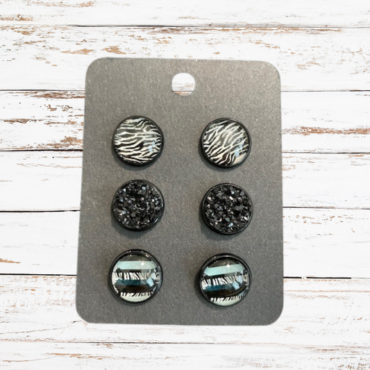 Black Zebra Druzzy Earring Set