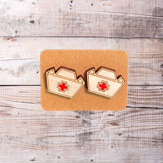 Nurse Hat Wooden Earrings