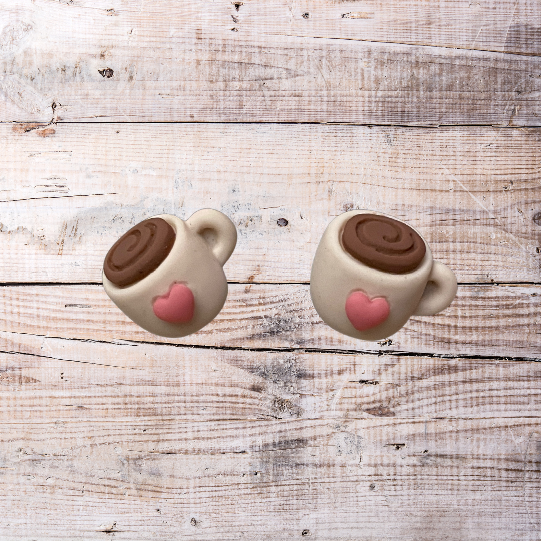 Coffee Cup Heart Clay Earrings